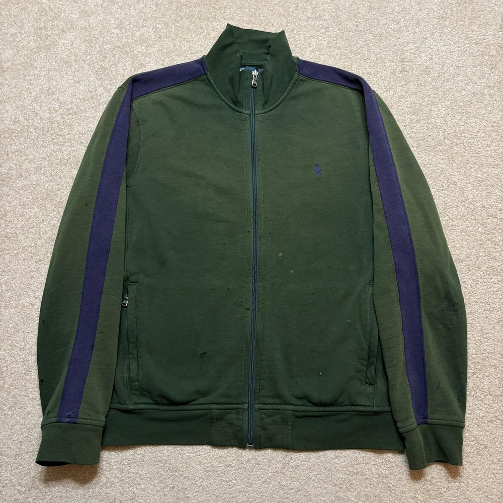 Vtg Polo Ralph Lauren Track Jacket Mens Large Green Full Zip Striped Sweatshirt